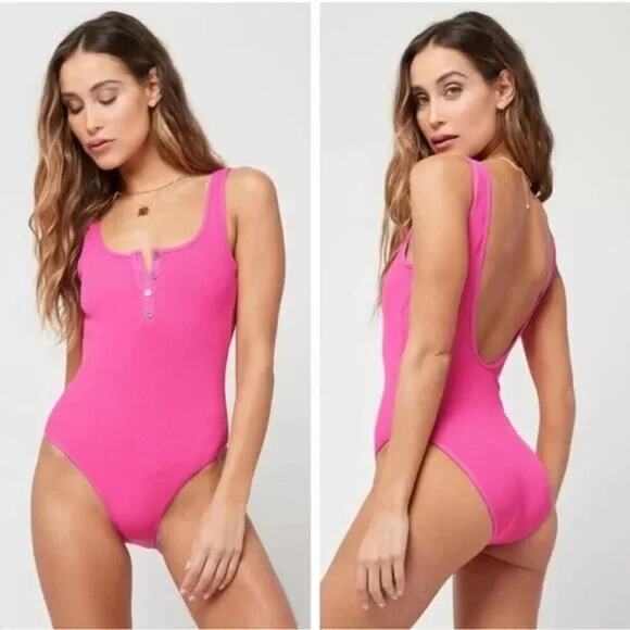 L*Space Ridin' High Ribbed Float On Swimsuit Classic Bubblegum Pink Size L NWOT - Picture 4 of 13
